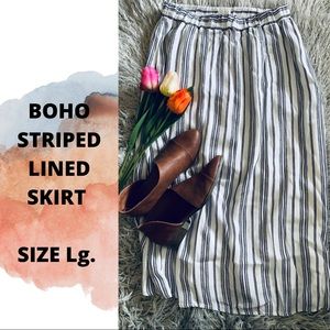 NWOT• Boho Striped Lined Skirt
